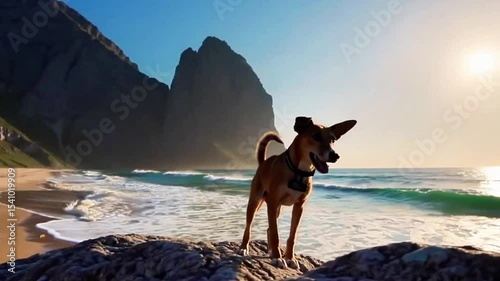 Slow motion a young golden retriever dog running on the beach