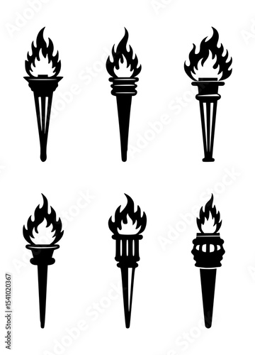 torch silhouette set, isolated background