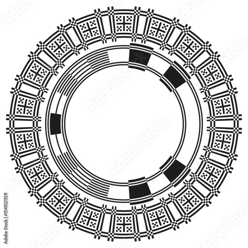 Futuristic ring icon. Circuit gear pattern. Vector techno circle. Abstract symmetrical form.