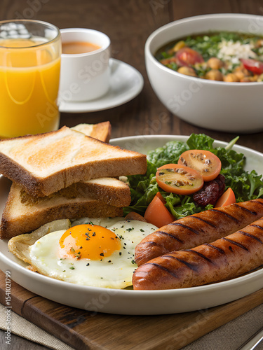 Hearty Breakfast Plate with Eggs and Sausage
