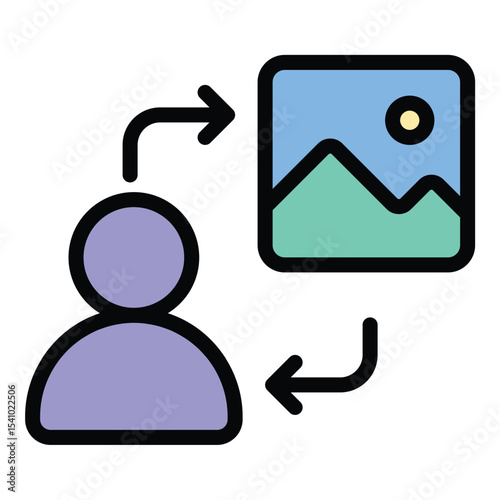 User generated content icon flat line style illustration representing media created by users, suitable for social platforms, marketing, and online community-related projects