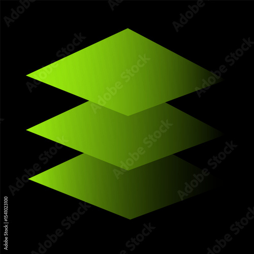 Layered green tiles. Abstract geometric shape. Modern stack pattern. Vector digital graphic.