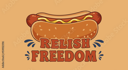 Colorful Hot Dog Design with Relish Freedom Phrase for Food Enthusiasts and Grill Lovers