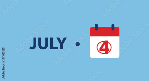 JULY. Calendar icon showing the fourth. Holiday reminder, national celebration date concept. Vector illustration on blue background.