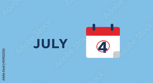 JULY Calendar Icon with Number Four Circled Representing American Holiday Celebration Concept