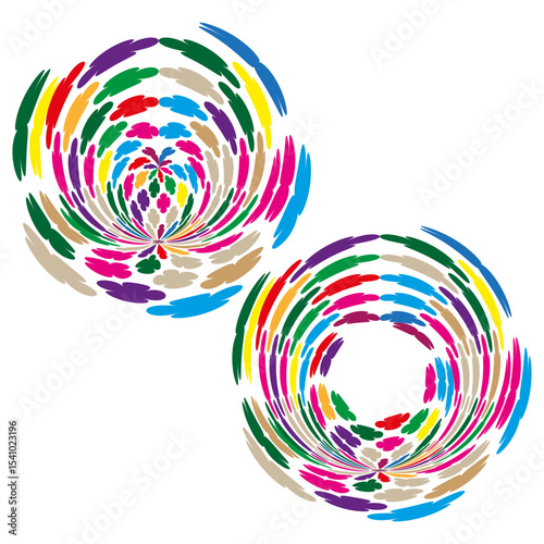 Colorful target circles. Concentric ring shapes. Bright radial elements. Vector abstract pattern.