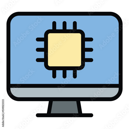 Technology icon flat line style illustration representing modern innovations and digital tools, suitable for IT, software development, and electronics-related projects