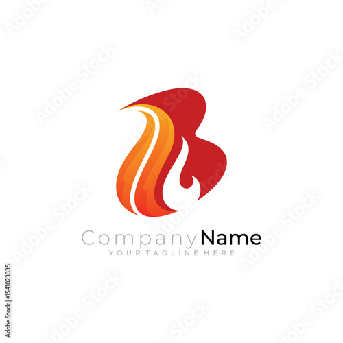 a burning fire forming the letter B, B logo template, red color