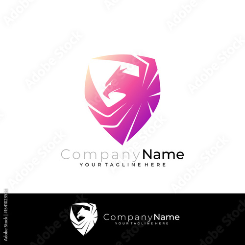 Eagle logo and shield design vector, logo of a strong defense