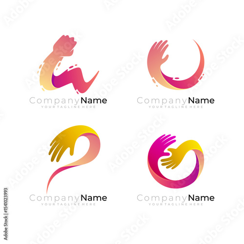 Set hand care logo, the logo of humanity symbolized by hands