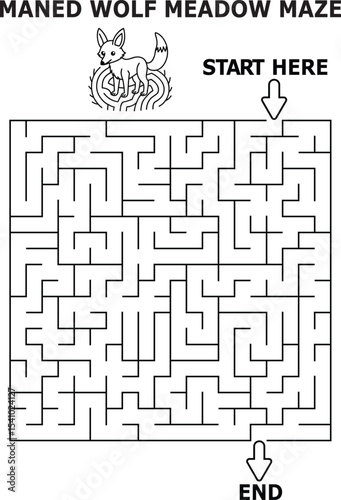 Maned wolf meadow maze fun kids activity printable