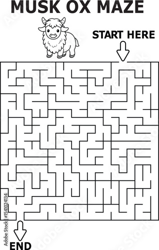 Fun musk ox maze activity for kids printable game