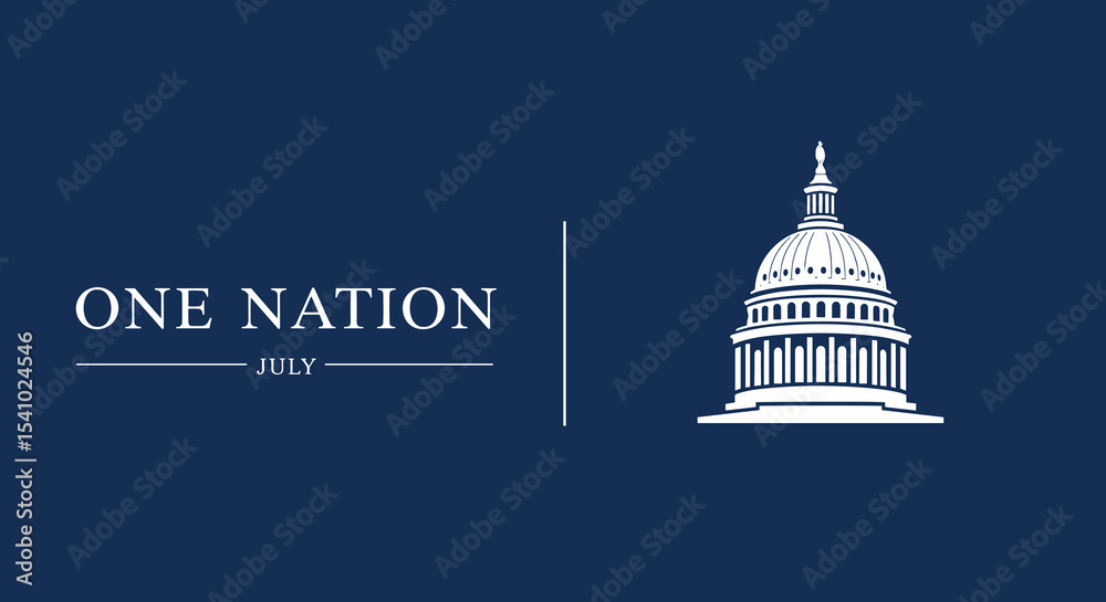 custom made wallpaper toronto digitalONE NATION JULY. Illustration of Capitol Building Silhouette on Blue Background. Patriotic Graphic Design for National Unity and Government Concepts.