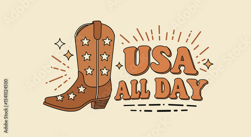 USA All Day Cowboy Boot Graphic Design for Apparel and Accessories