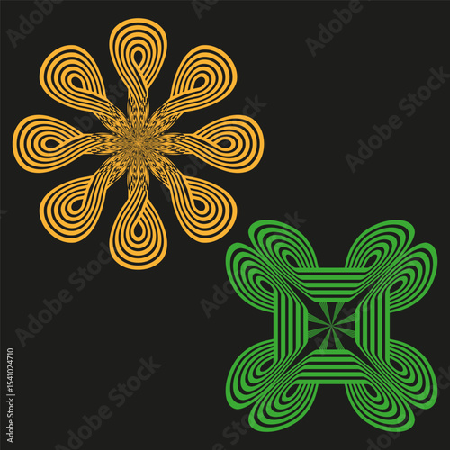 Loop petal icon. Square floral motif. Colorful symmetry pattern. Vector curved structure.