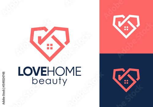 simple abstract home with love logo design vector concept