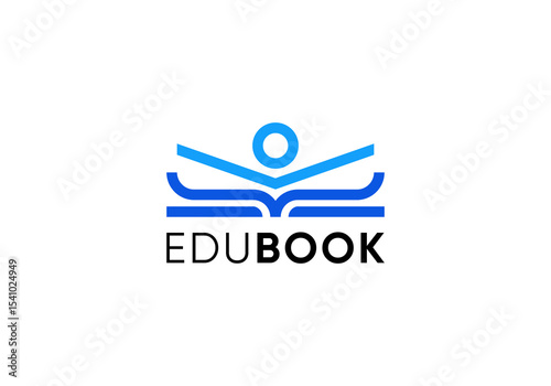 happy children and book logo. school education vector design concept