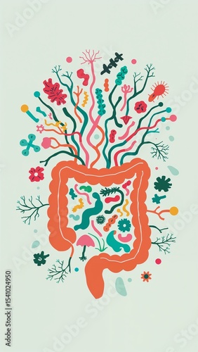 Wallpaper Mural Illustration of human colon with diverse gut flora and bacteria on a light background Torontodigital.ca