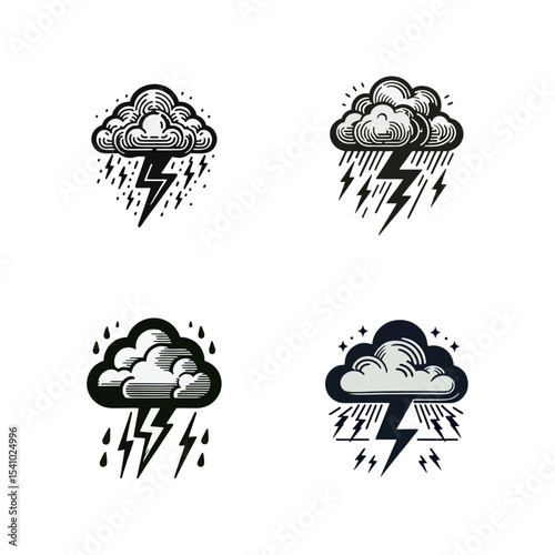 Cloud Thunder engrave illustration logo icon