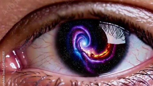 Human eye iris contracting. Extreme close up.