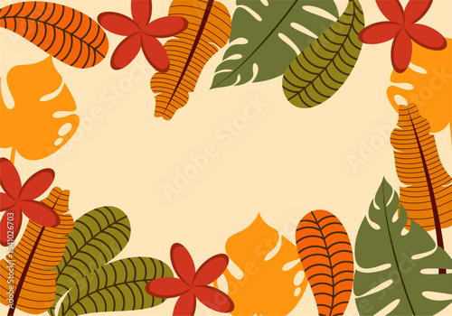 Background frame with abstract colored plants and Autumn Floral Frame