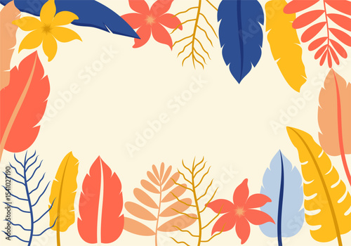 Spring Flat Flower Tropical Leaves Background