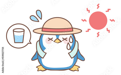 暑さでぐったりするペンギンのイラスト