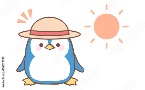帽子を被るペンギンの熱中症予防イラスト