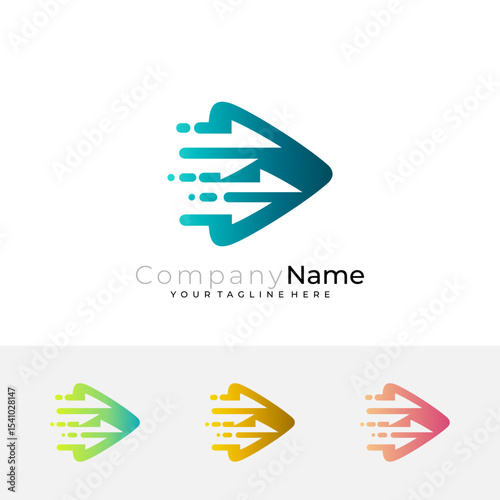 Play logo with arrow design delivery, cargo logos, speed icons