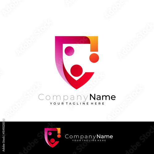Shield logo and family care logo template, red color