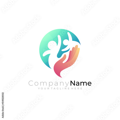 Family care logo template, hand and people care design vector
