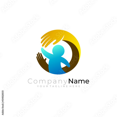 Kids logo and hand care design community, social logos