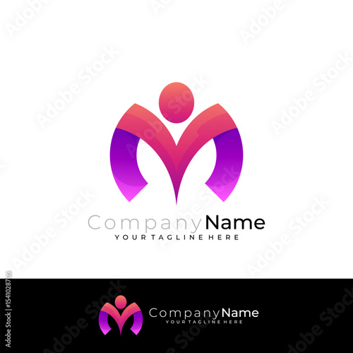 Letter M logo and people care logo combination, M icons