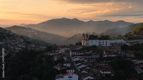 Aerial view of Santa Ifigênia Church - Ouro Preto, Minas Gerais, Brazil - historic city founded in the 18th century