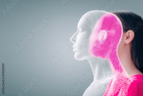 Woman Profile with Digital Overlay, AI and Technology Concept