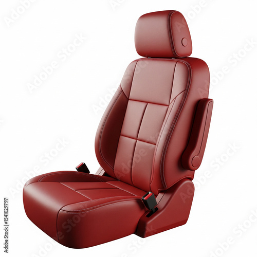 luxury red leather car seat isolated on white.
