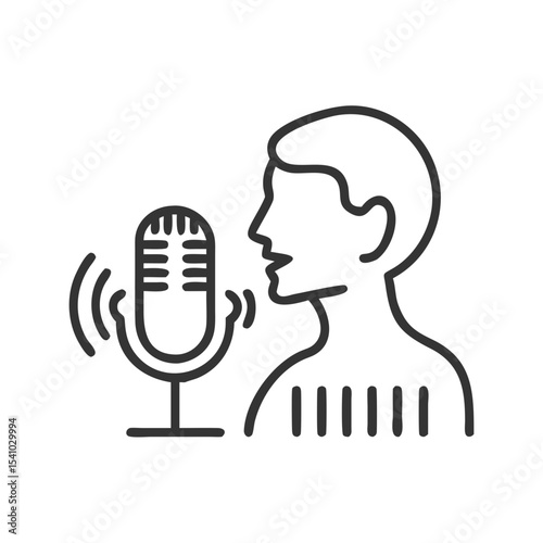 Podcasting Person Talking into a Mic with Sound Lines