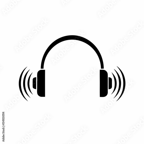Headphones with Sound Waves Icon Simple Over Ear Vector
