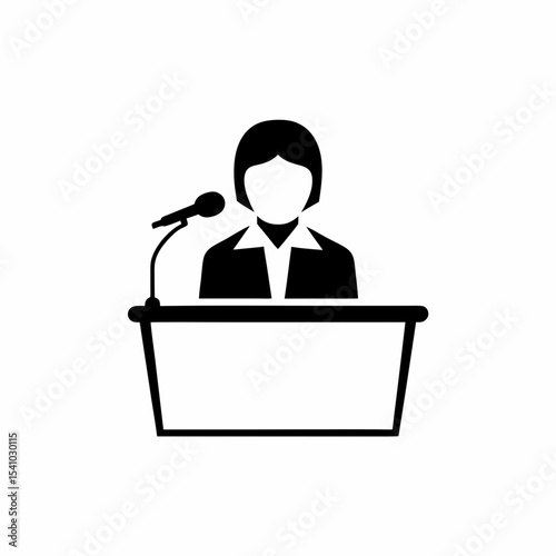 Host Person Behind a Desk with Microphone Icon Design