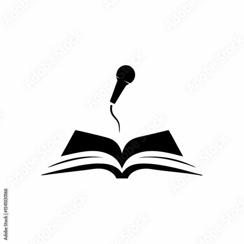 Podcast Book Icon Open Book Icon with a Small Mic