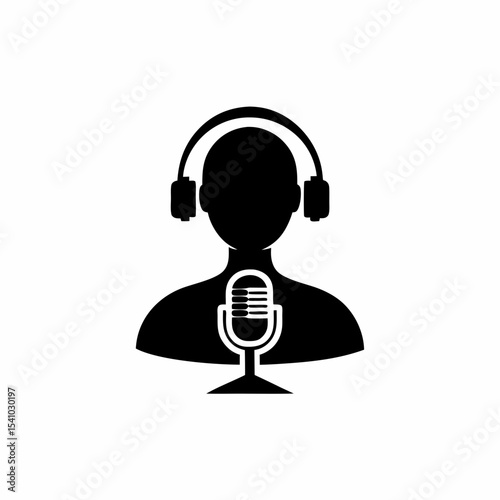 Podcast Host Icon Human Head Silhouette with Headset