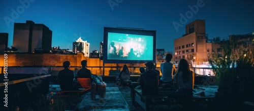 Rooftop movie night under the city lights