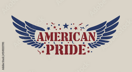 American Pride Graphic Design with Wings and Stars for Patriotic Celebrations