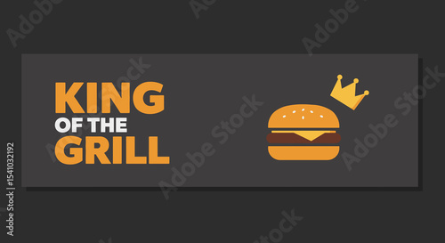 King of the Grill: BBQ Cookout Signage Featuring Iconic Burger Design for Outdoor Cooking Events