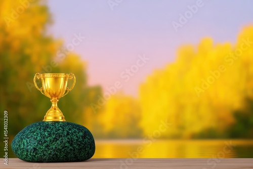 Golden Trophy on Teal Base by Autumn River