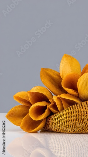 Golden Yellow Flower Shaped Baked Pastry on Fabric