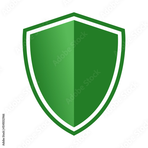 Green shield icon: A glossy metal emblem symbolizing security and protection