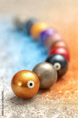 Metallic Glitter Spheres Arranged in a Curve on Textured Background