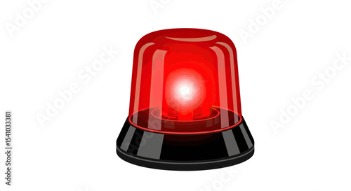 Red Emergency Siren Light Rotating on Black Base Isolated on White Background
