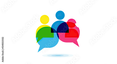 Colorful Abstract People Icons with Speech Bubbles on White Background
